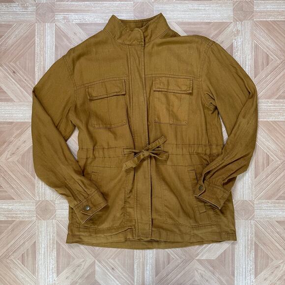Old Navy Mustard Yellow Linen Blend Utility Jacket Womens XS Full Zip Drawstring - Picture 7 of 10